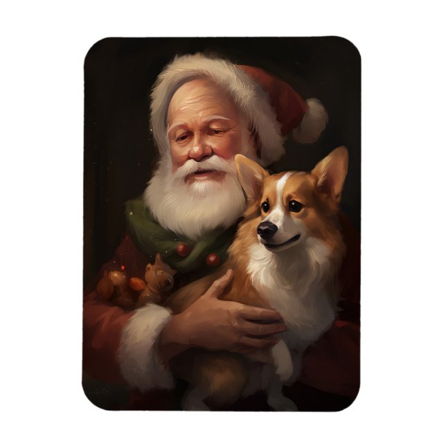 Magnet Flexible Corgi avec Noël Festif du Père Noël (Vertical)