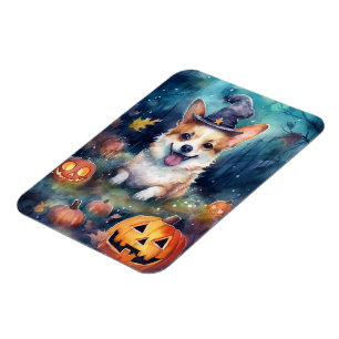 Magnet Flexible Corgi d'Halloween avec la peur Citrouille