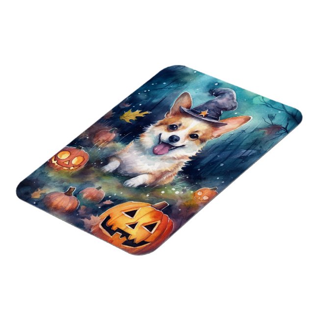 Magnet Flexible Corgi d'Halloween avec la peur Citrouille (Côté Gauche)