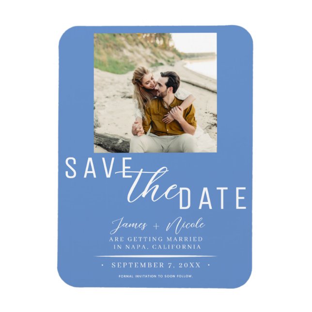 Magnet Flexible Cornflower Blue Enregistrer la date Mariage photo (Vertical)