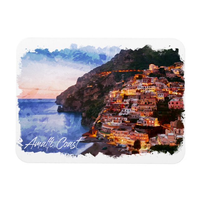 Magnet Flexible Côte d'Amalfi Italie Aquarelle Côte Positano (Horizontal)