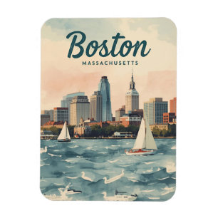 Magnet Flexible Coucher de soleil sur la skyline de Boston & voili