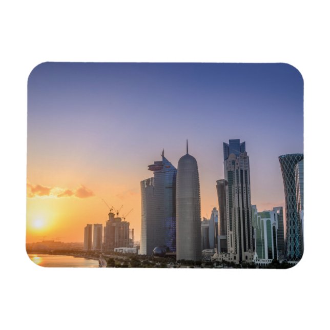 Magnet Flexible Coucher de soleil sur la ville de Doha, Qatar (Horizontal)