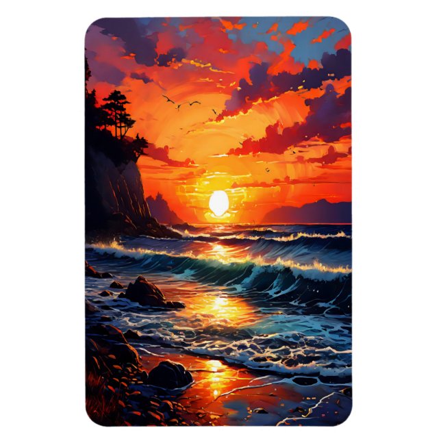 Magnet Flexible Coucher de soleil sur l'océan - Art côtier (Vertical)