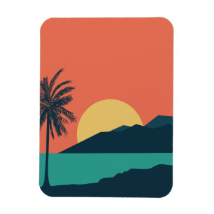 Magnet Flexible Coucher de soleil sur un palmier, Île, Art abstrai