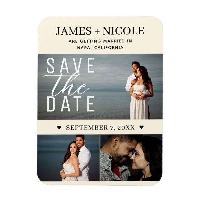 Magnet Flexible Couleur crème moderne Enregistrer la date Mariage  (Vertical)