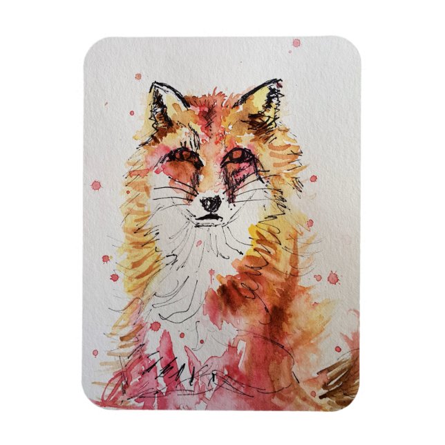 Magnet Flexible Couleur d'eau Red Fox Woodland Animal Art (Vertical)