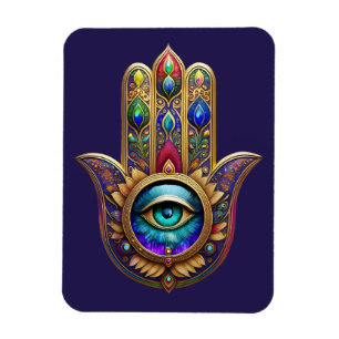 Magnet Flexible Couleurs Paon Or Hamsa Saphir Vert Troisième Œil