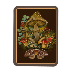 Magnet Flexible Couleurs Vintages rétro Champignons & Moth Art