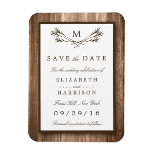 Magnet Flexible Country Rustic Wood Monogram Branche Enregistrer l