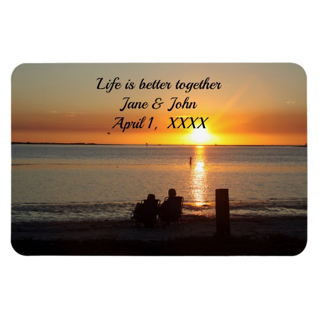 Magnet Flexible Couple Asseyez-Vous Sur La Plage Au Coucher Du Sol (Horizontal)