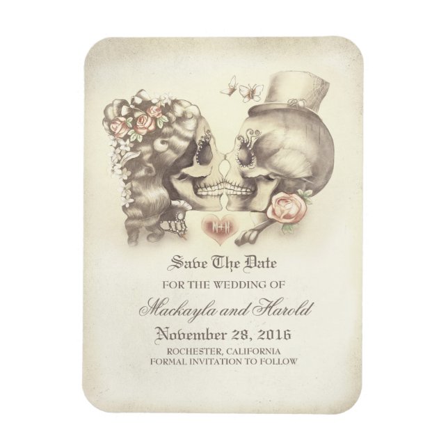 Magnet Flexible Couple de scull Jour des morts Enregistrer la date (Vertical)