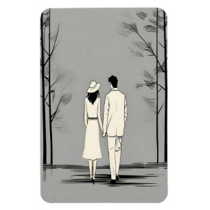 Magnet Flexible Couple romantique en promenade Ligne d'art minimal