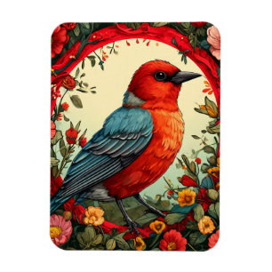 Magnet Flexible 🌸 Couronne florale d'oiseau rouge Décoration de l