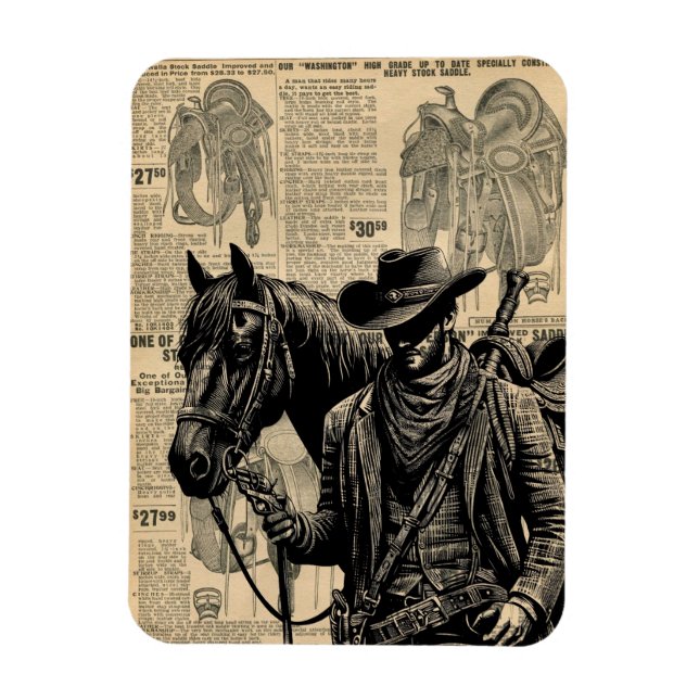 Magnet Flexible Cowboy à cheval illustration de l'art occidental (Vertical)