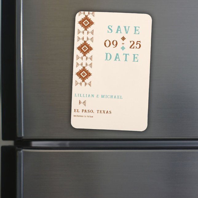 Magnet Flexible Cowboy Country Western Chic Wedding Enregistrer la (cowboy country western desert wedding save the date magnet aztec pattern terracotta teal)