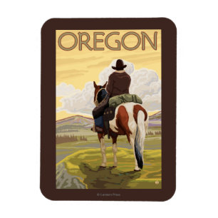 Magnet Flexible Cowboy sur Horseback Vintage voyage Poster