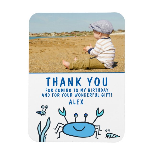 Magnet Flexible Crab Sea Animaux Garçon Photo Merci Anniversaire (Vertical)