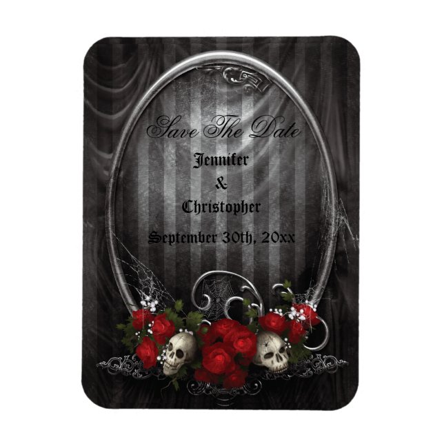 Magnet Flexible Crânes et Rose gothique Enregistrer la date Mariag (Vertical)