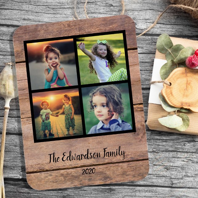 Magnet Flexible Create your own rustic wood family photo collage (Create your own rustic wood family photo collage magnet. Very personal and unique magnet.)