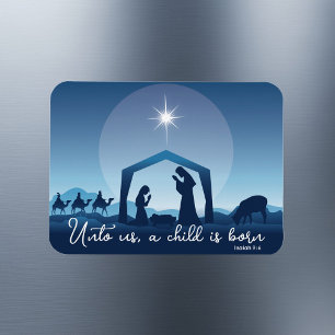 Magnet Flexible Crèche de Noël religieuse Scène Bleue
