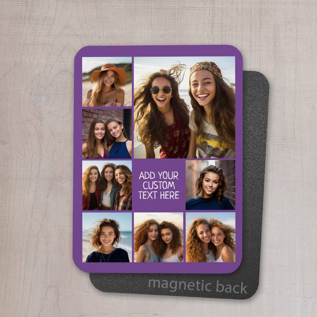 Magnet Flexible Créer un collage photo personnalisé avec 8 photos (Personalized refrigerator magnet with photo collage and custom text - add 8 photos to this design)