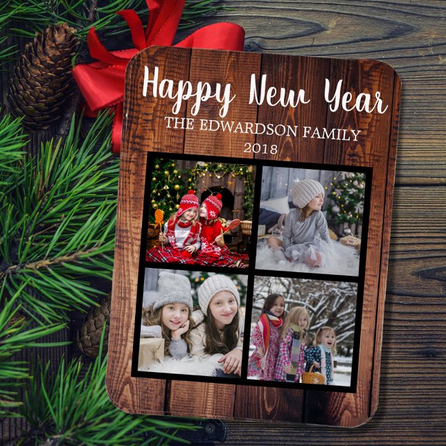 Magnet Flexible Créez votre propre collage photo du Joyeux Nouvel  (Unique personal Happy New Year photo collage, magnetic holiday card.)