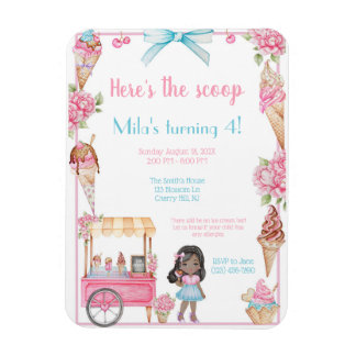 Magnet Flexible Crème glacée et florale Invitation d'anniversaire