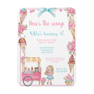 Magnet Flexible Crème glacée et florale Invitation d'anniversaire