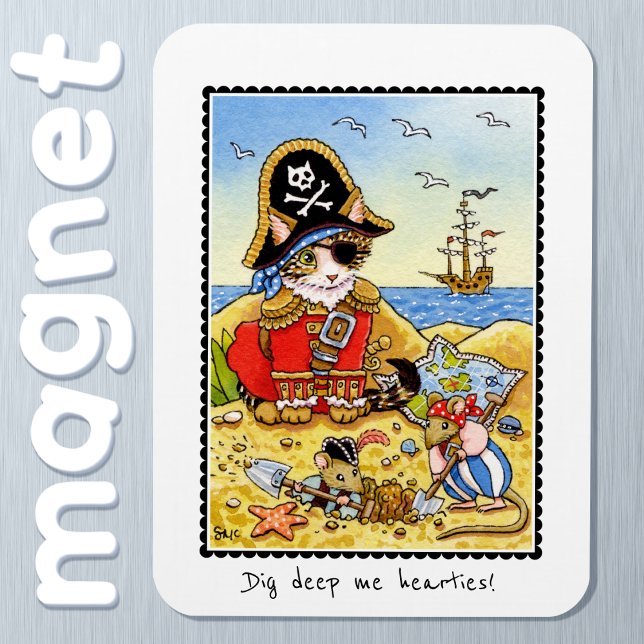 Magnet Flexible Creuse-moi les coeurs ! Souris de chat pirate drôl (Créateur téléchargé)