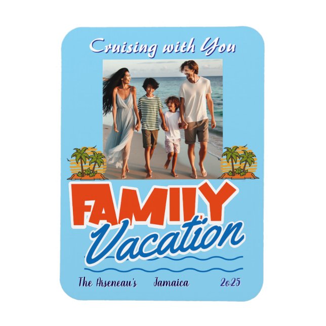 Magnet Flexible Croisière en famille Blue Tropical Personnaliser (Vertical)
