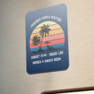 Magnet Flexible Croisière Retro Palm Tree Sunset Vacances en famil