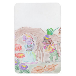 Magnet Flexible Custom Kids Artwork, deux mignonnes souris, fleurs