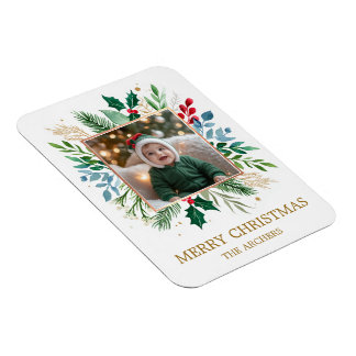 Magnet Flexible Custom Photo Merry Christmas Watercolor Botanical