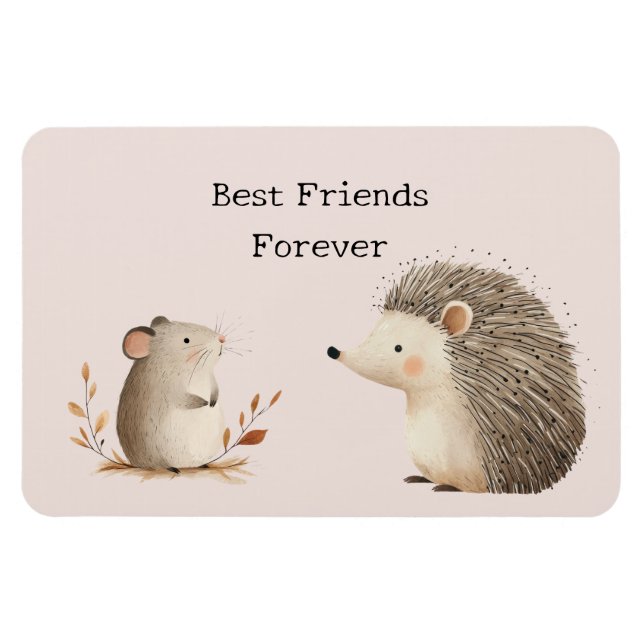 Magnet Flexible Cute Brown Cream Hedgehog Mouse Best Friends (Horizontal)