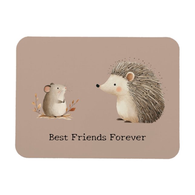Magnet Flexible Cute Brown Cream Hérisson Souris Meilleurs amis (Horizontal)