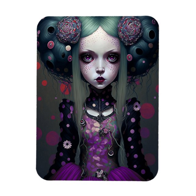 Magnet Flexible Cute Goth Girl Purple Black Imaginaire Art (Vertical)