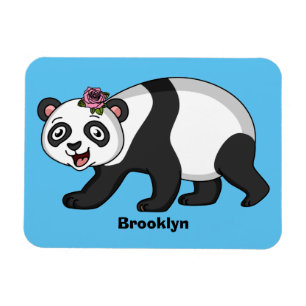 Magnet Flexible Cute happy panda bear with flower cartoon
