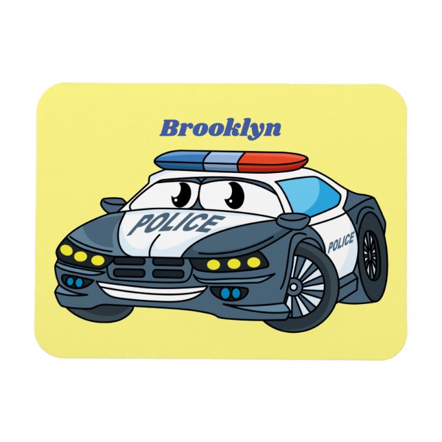 Magnet Flexible Cute happy police car cartoon illustration (Horizontal)