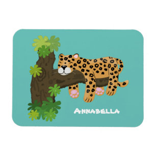Magnet Flexible Cute leopard sleeping in tree cartoon illustration