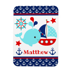 Magnet Flexible Cute Nautical Blue Whale et Ancres Motif