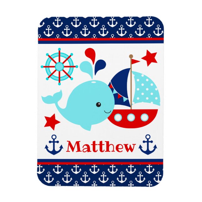 Magnet Flexible Cute Nautical Blue Whale et Ancres Motif (Vertical)