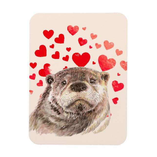 Magnet Flexible Cute Otter Coeurs Envoi Amour Animal (Vertical)