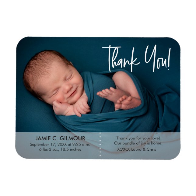 Magnet Flexible Cute Simple Merci Nom bébé Stat Photo naissance (Horizontal)