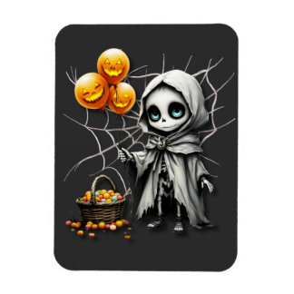 Magnet Flexible Cute Skeleton Girl with Pumpkin Balloons 