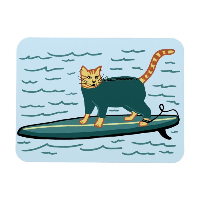 Magnet Flexible Cute Surfing Kitty Chat (Horizontal)