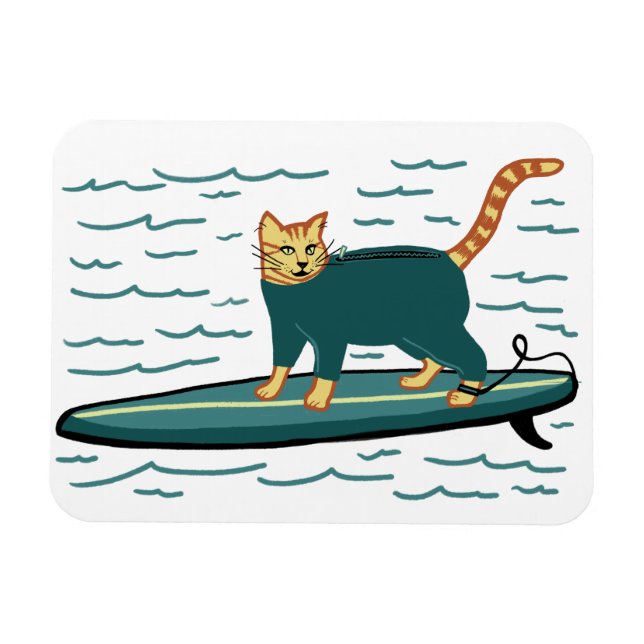 Magnet Flexible Cute Surfing Kitty Chat (Horizontal)