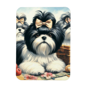 Magnet Flexible Cute Vintage peinture Shih-Tzu