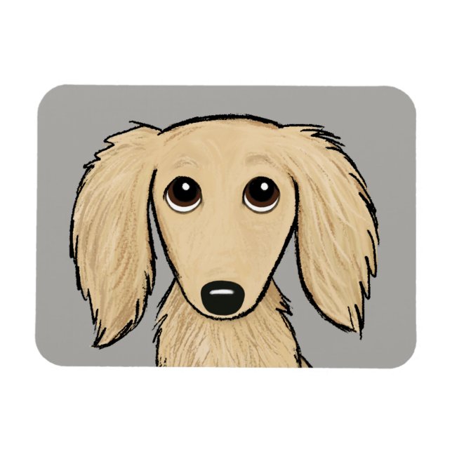 Magnet Flexible Dachshund à crème à poils longs | Cartoon Wiener D (Horizontal)