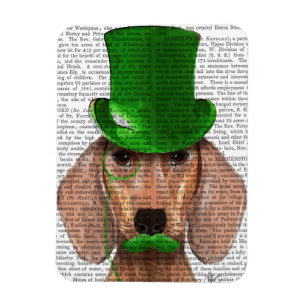 Magnet Flexible Dachshund au chapeau vert et à la moustache